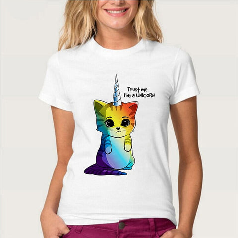 T-shirt licorne chat multicouleur
