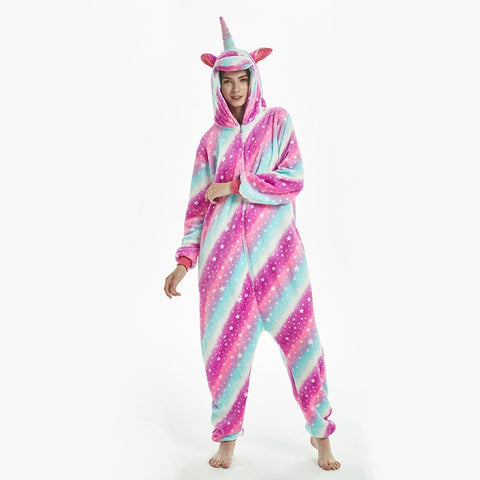 Kigurumi licorne rayures multicouleur (pyjama/combinaison Licorne)